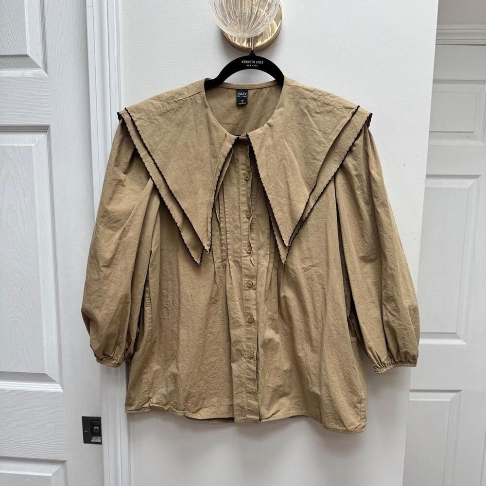Dazy Oversized Collar Tan Boho Blouse